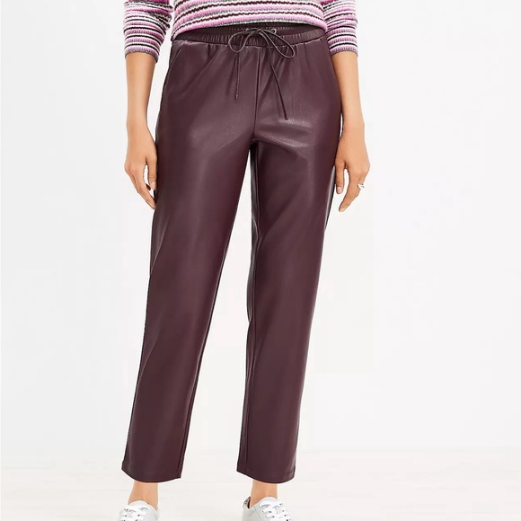 LOFT Pants - Loft aubergine vegan leather pants with elastic waist size large
